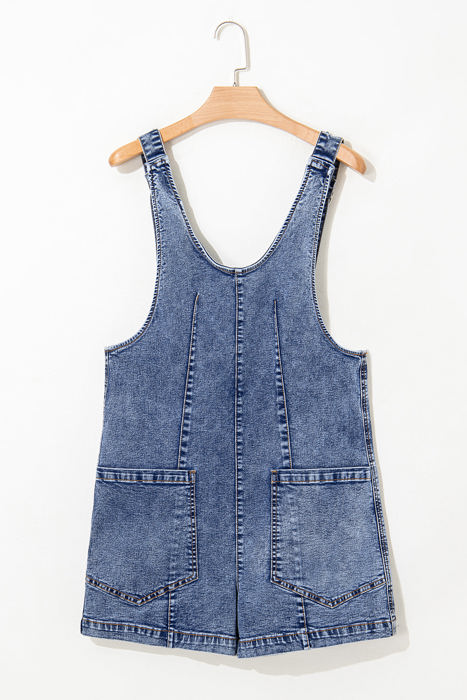 Baylee Sleeveless U Neck Patched Pocket Denim Romper