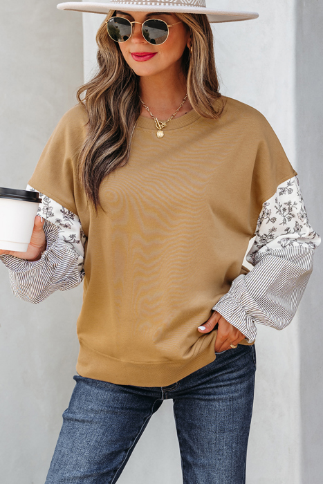 Beazita Patchwork Ruffled Sleeve Sweatshirt