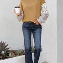  Beazita Patchwork Ruffled Sleeve Sweatshirt