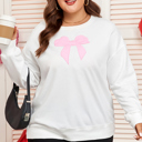 Beige 2X Beige Big Bow Accent Plus Size Drop Shoulder Sweatshirt