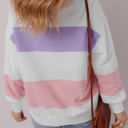  Beige Colorblock Patchwork Drop Shoulder Crewneck Sweatshirt