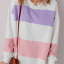 Beige Colorblock Patchwork Drop Shoulder Crewneck Sweatshirt