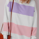  Beige Colorblock Patchwork Drop Shoulder Crewneck Sweatshirt