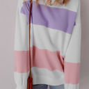  Beige Colorblock Patchwork Drop Shoulder Crewneck Sweatshirt