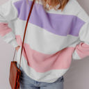  Beige Colorblock Patchwork Drop Shoulder Crewneck Sweatshirt