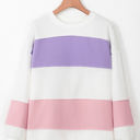  Beige Colorblock Patchwork Drop Shoulder Crewneck Sweatshirt