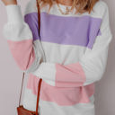  Beige Colorblock Patchwork Drop Shoulder Crewneck Sweatshirt
