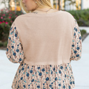  Beige Faux Two Piece Knit Patchwork Floral Print Plus Size Top