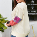  Beige Plus Size Multicolor Plaid Patchwork Sleeve Pullover Top