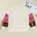  Beige Plus Size Multicolor Plaid Patchwork Sleeve Pullover Top