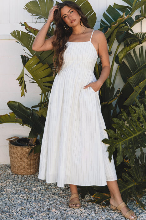 Ainsley Stripe Spaghetti Strap Pocketed Maxi Dress