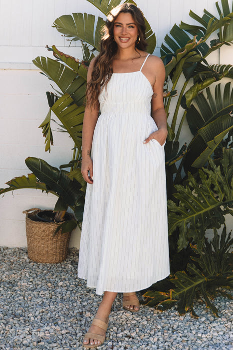 Ainsley Stripe Spaghetti Strap Pocketed Maxi Dress