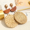  Beige Wooden Woven Disc Dangle Earrings