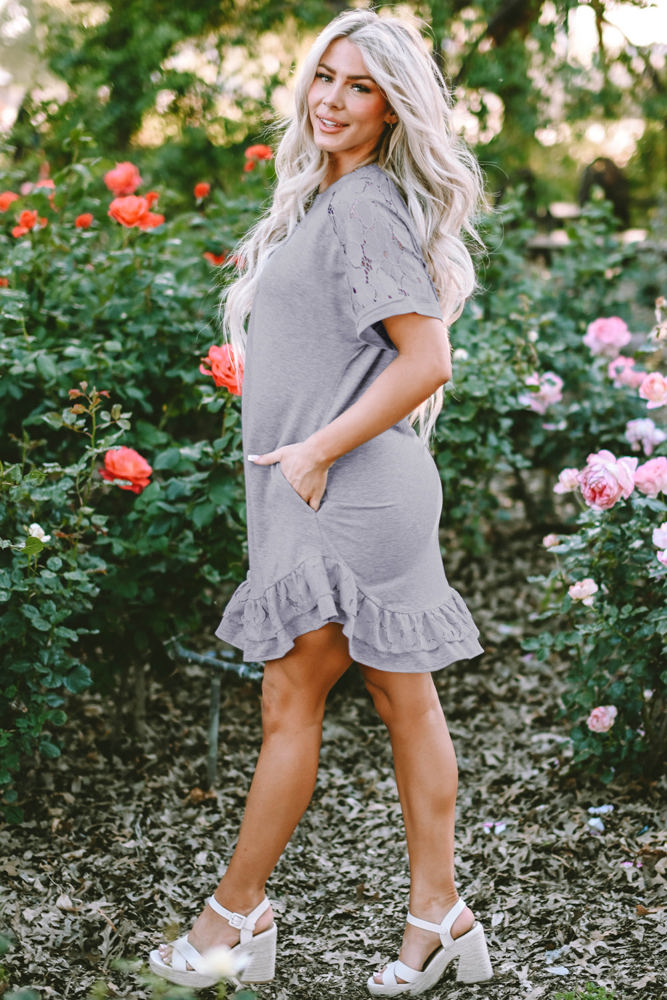 Belen Lace Ruffled T-shirt Dress