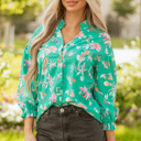 Green XL Bella Lantern Sleeve Front Shirt