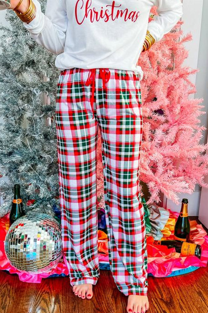 Bella Merry Christmas Plaid Print Two Piece Lounge Set