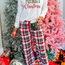 Multicolored XL Bella Merry Christmas Plaid Print Two Piece Lounge Set