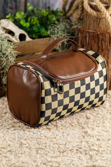 Black Checkered Zipper Makeup Bag