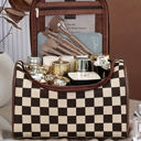  Black Checkered Zipper Makeup Bag