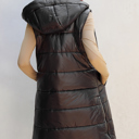  Black Hooded Long Quilted Vest PLUS Coat