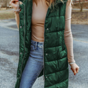 Black Hooded Long Quilted Vest PLUS Coat