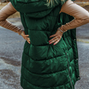  Black Hooded Long Quilted Vest PLUS Coat