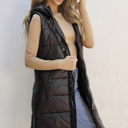  Black Hooded Long Quilted Vest PLUS Coat