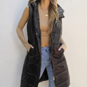  Black Hooded Long Quilted Vest PLUS Coat
