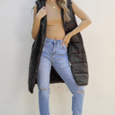  Black Hooded Long Quilted Vest PLUS Coat