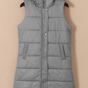  Black Hooded Long Quilted Vest PLUS Coat