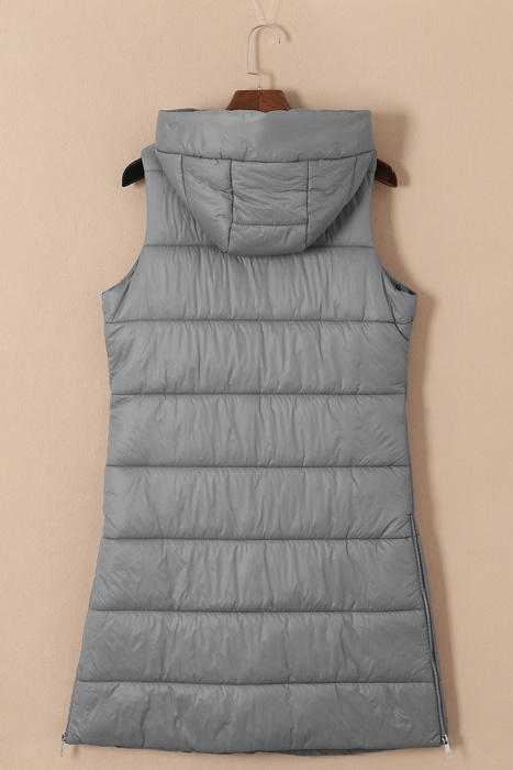 Black Hooded Long Quilted Vest PLUS Coat