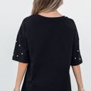  Demi Pearl Beaded Drop Shoulder Crewneck Top