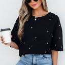  Demi Pearl Beaded Drop Shoulder Crewneck Top