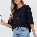  Demi Pearl Beaded Drop Shoulder Crewneck Top