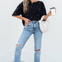  Demi Pearl Beaded Drop Shoulder Crewneck Top