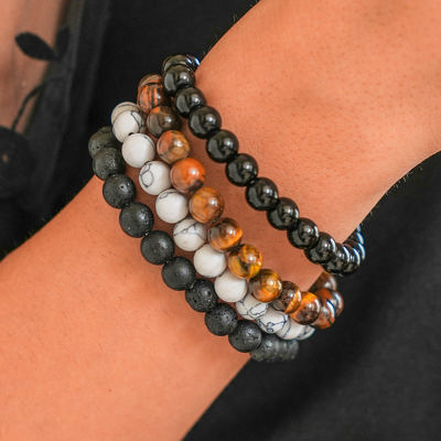 Black Retro Beaded Crystal 4pcs Bracelet Set