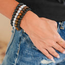 Black Retro Beaded Crystal 4pcs Bracelet Set