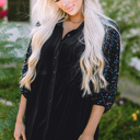  Black Sequin Puff Sleeve Buttoned Velvet Peplum Shirt