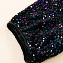  Black Sequin Puff Sleeve Buttoned Velvet Peplum Shirt