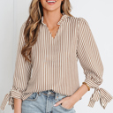 Straw Yellow XL Blair Tied Cuffs Seersucker Blouse