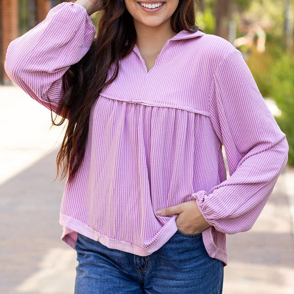 Blake Corded V Neck Bubble Sleeve Blouse