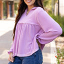  Blake Corded V Neck Bubble Sleeve Blouse