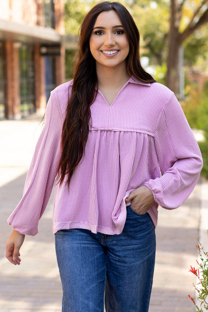 Blake Corded V Neck Bubble Sleeve Blouse