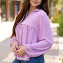  Blake Corded V Neck Bubble Sleeve Blouse