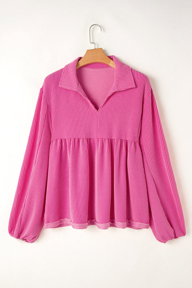 Blake Corded V Neck Bubble Sleeve Blouse