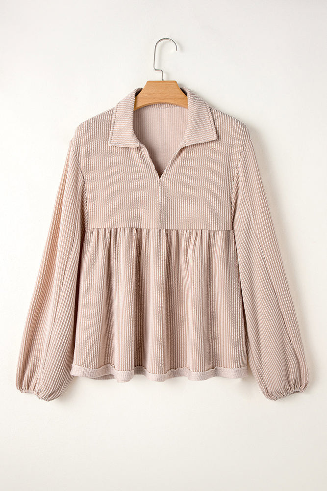 Blake Corded V Neck Bubble Sleeve Blouse