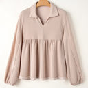 Beige Medium Blake Corded V Neck Bubble Sleeve Blouse