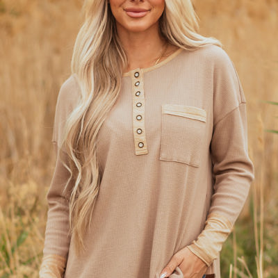 Blake Waffle Textured Tunic Henley Top with Slits
