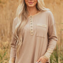  Blake Waffle Textured Tunic Henley Top with Slits