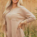  Blake Waffle Textured Tunic Henley Top with Slits